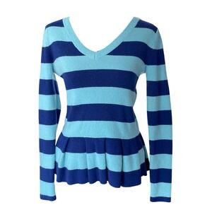 Banana‎ Republic Striped Peplum Sweater Womens S Blue Wool Cashmere Blend Preppy